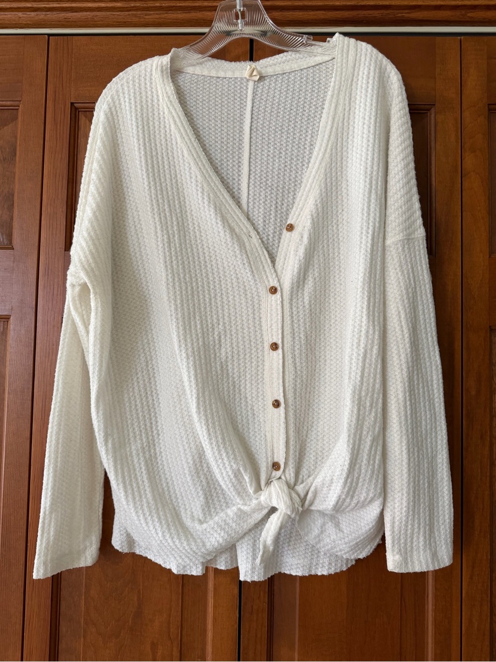 Wishlist Cream Button-Front Knit Tie-Hem Top